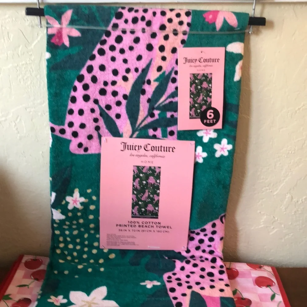 NWT Juicy Couture Printed Cheetah Floral Beach Towel